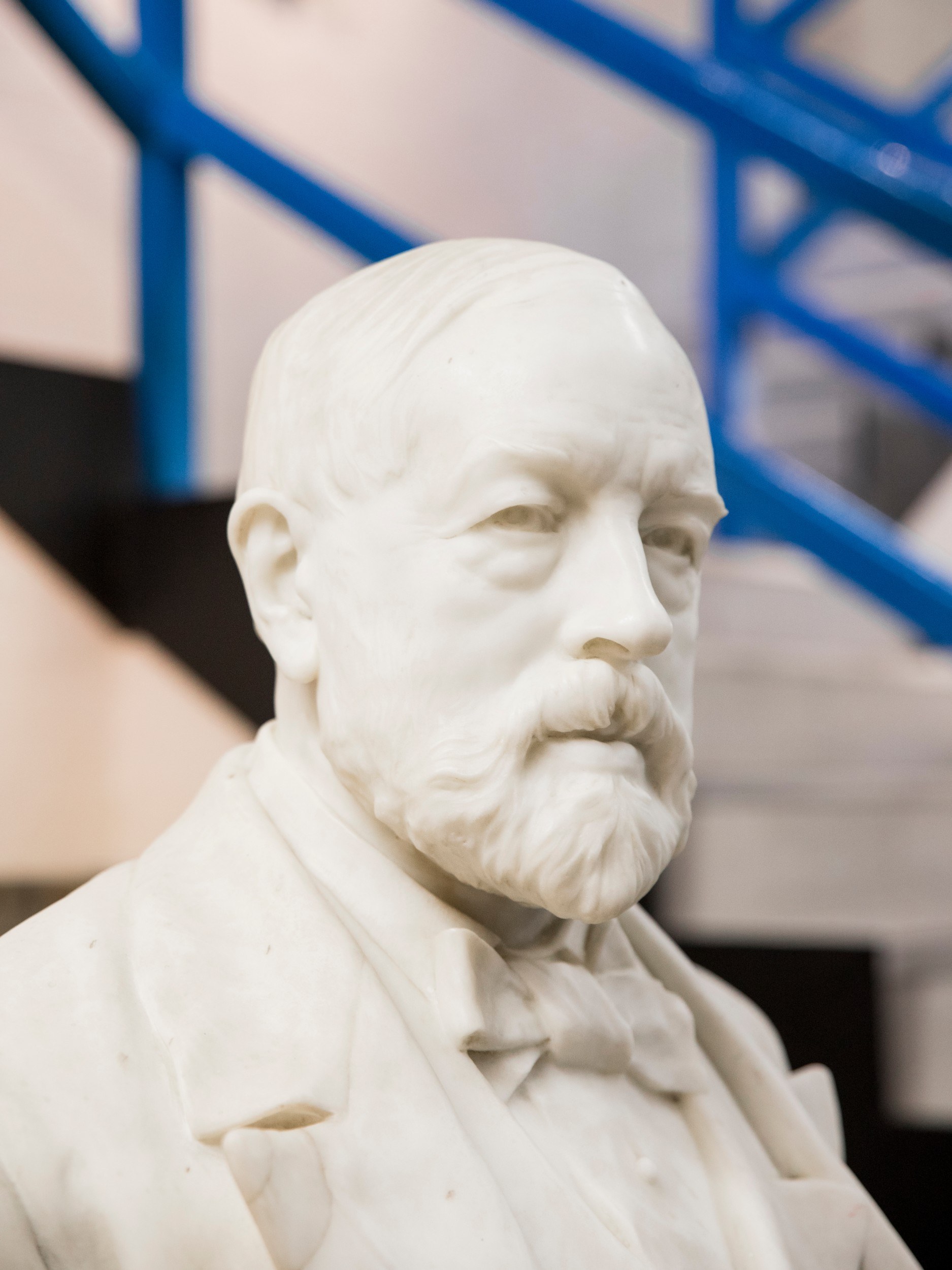 Bust of man with a beard, made of a white material