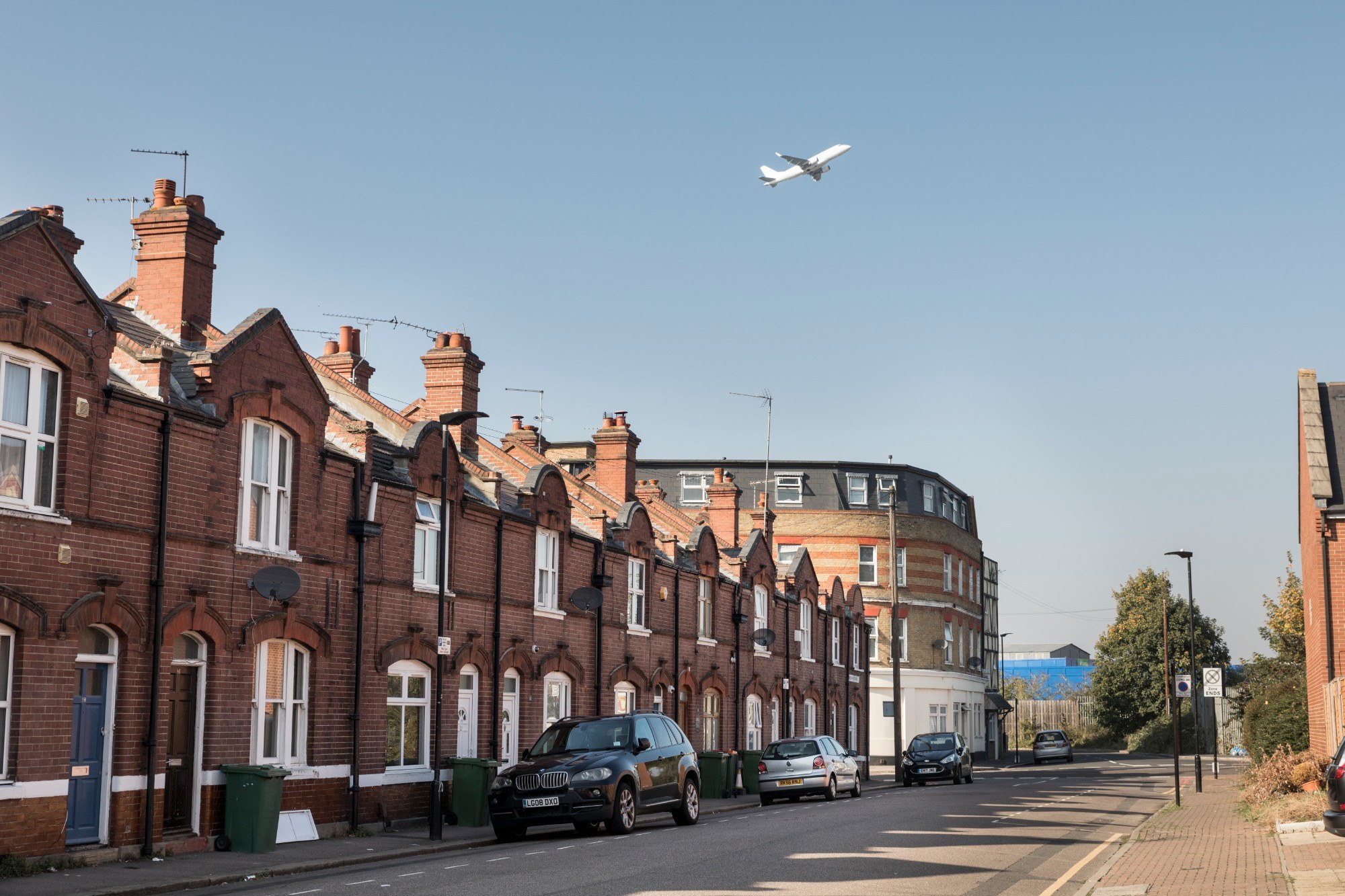 Barge House Road with a plane flying overhead