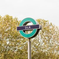 A DLR station sign in the Royal Docks
