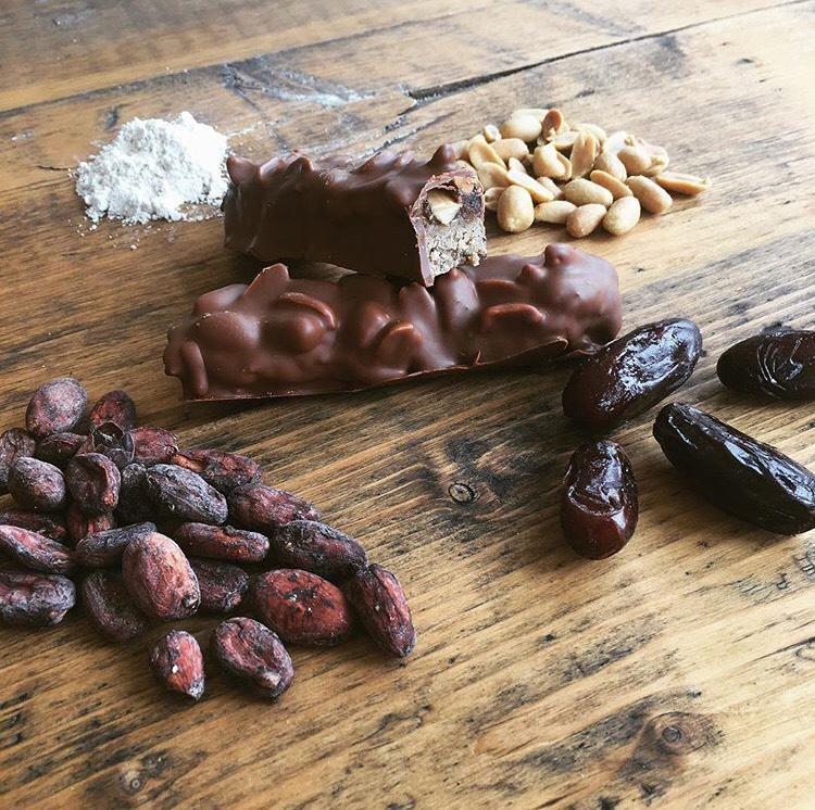 A selection of nuts and chocolate on a table