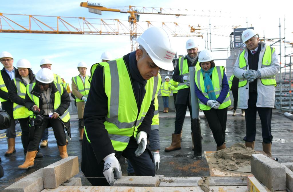 Mayor of London Sadiq Khan topping out a development in the Royal Docks