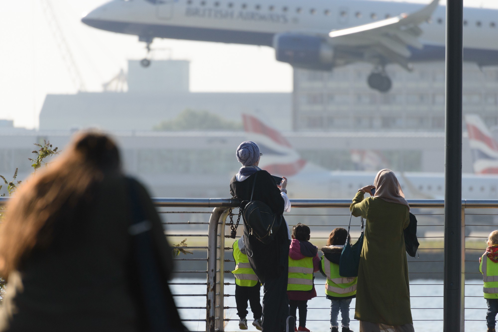 Plane watchers at London City Airport