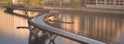 New pedestrian bridge adds twist to Royal Docks