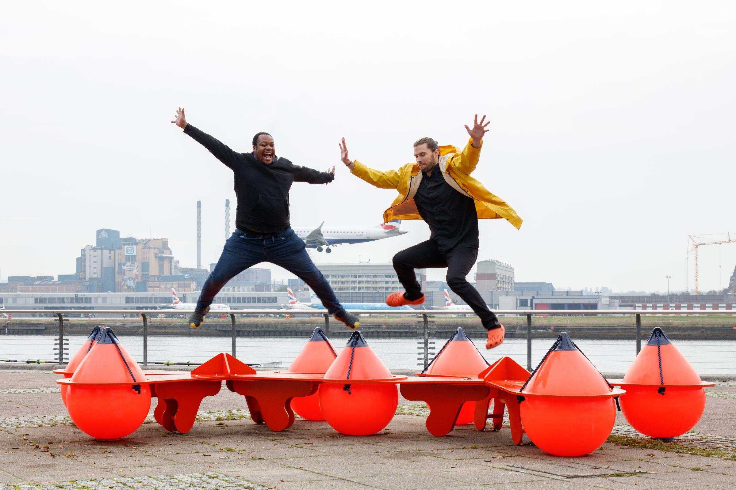 The Buoys are Back in Town bench sculpture by McCloy + Muchemwa
