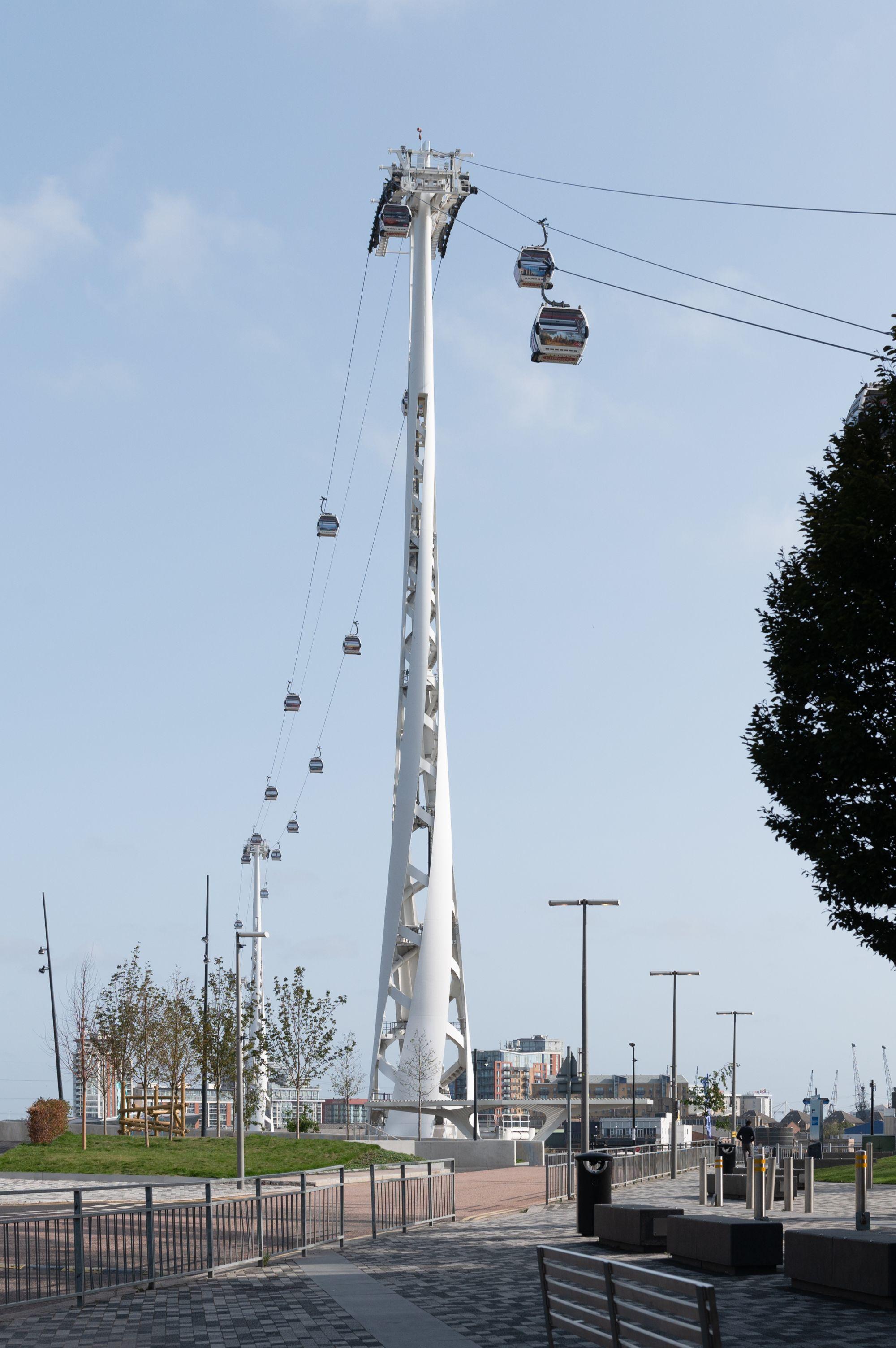 The cable car tower reaching towards the sky