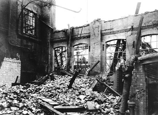 A destroyed building in the Royal Docks during Second World War