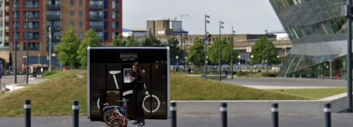 Brompton bike locker installed outside the Crystal building